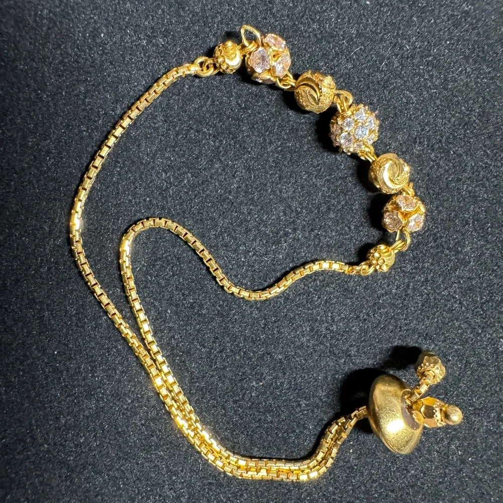 22K Solid Gold Adjustable Bracelet Double Chain Beaded Design ! ✨ - Picture 3 of 6